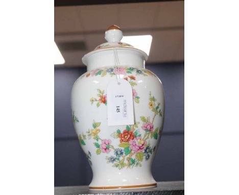 ROYAL STANLEY WARE "JACOBEAN" BOWL
with floral decoration on dark blue ground, with printed mark to base, on three feet, 35cm