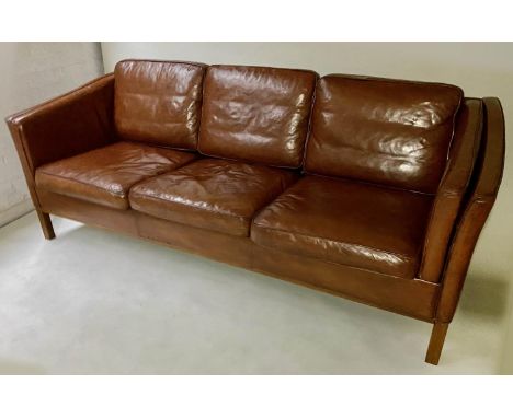 DANISH SOFA, 1970s Danish three seater teak framed and grained leather. 200cm W 