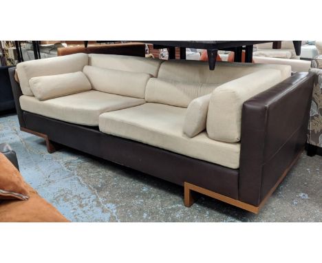 LINLEY LIZARD SOFA BY DAVID LINLEY, 106cm x 79cm H x 251cm L with two differing sets of loose cushions one brown suede the ot