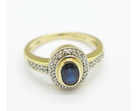 A 9ct gold, sapphire and diamond ring, 2.8g, K