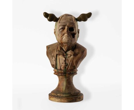 D*Face (British 1978-), 'Winston Churchill Deadhead', 2007, marble bust with brass wings and hand finishing, signed to the un