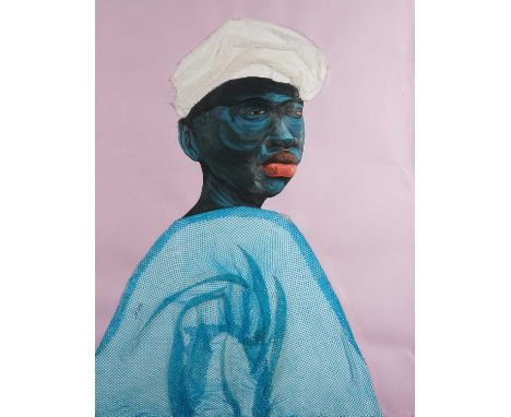 Adjei Tawiah (Ghanaian 1987-), 'Nose Ring II', 2021, unique sponge and oil on paper, signed and dated 'A. Tawiah 021' in grap