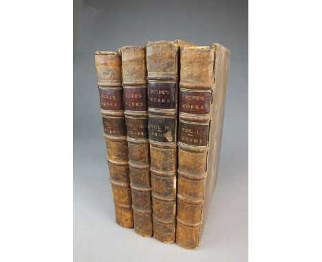 POPE, Alexander, Works, 4 vols, folio, 1717-41, Portrait frontis in vol 1, worn contemporary calf (4)