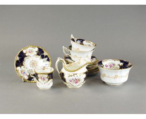 A Coalport blue batwing partial tea and coffee service, pattern Y2665, including cream jug, sugar bowl, cups, saucers and sid