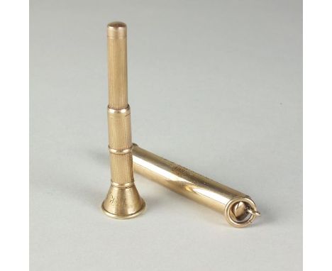 A 9ct gold engine turned cigar piercer, S J Rose, weight 8g, together with a yellow metal pencil