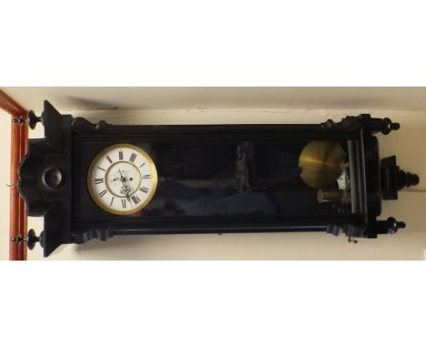 A single weight Vienna timepiece with two piece six inch white enamel dial and subsidiary seconds dial in an ebonised case, a