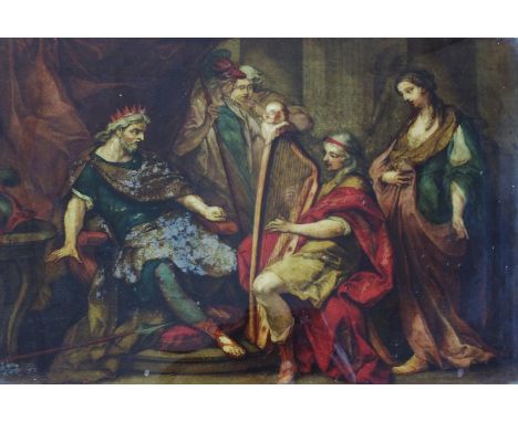 After Charles Nicolas Cochin (1715-1790), David playing the harp before Saul, engraving under glass, 24 x 35cm
