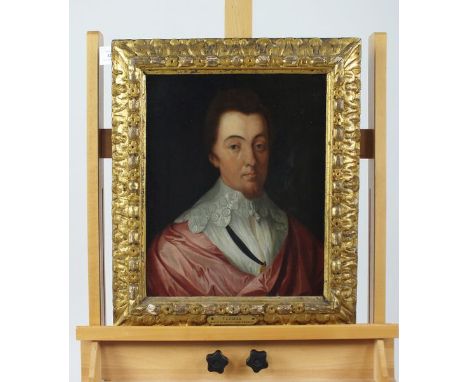 British school, 17th century, portrait of Lord Wharton, head and shoulders wearing a white lace collar and red cloak, oil on 