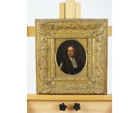 Follower of Godfrey Kneller (1646-1723), portrait of a nobleman, half length wearing armour and a white cravat, oil on panel,
