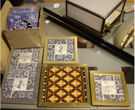 A set of five late Victorian pottery tiles after a deign by Kate Greenaway, emblematic of the seasons (lacks Summer) together