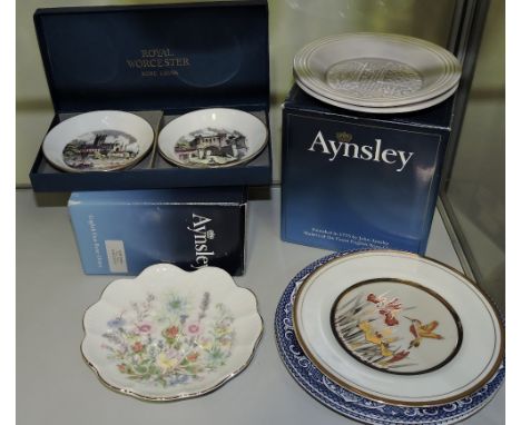 A pair of boxed Royal Worcester pin dishes, two Aynsley Wild Tudor dishes, a pair of Burslem dishes, and assorted ceramics.