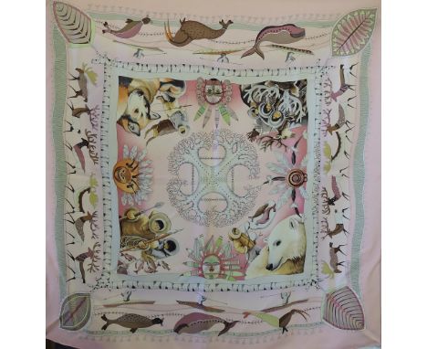 Hermes, Paris, a boxed silk scarf, La Vie du Grand Nord, designer Aline Honore c.2004.