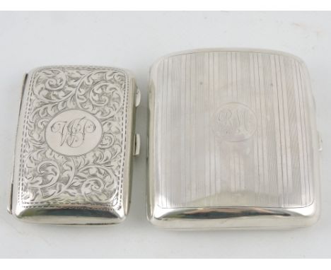 A silver cigarette case, Birmingham 1919, engraved with initials RM, together with another smaller, 4.5ozt. (2)