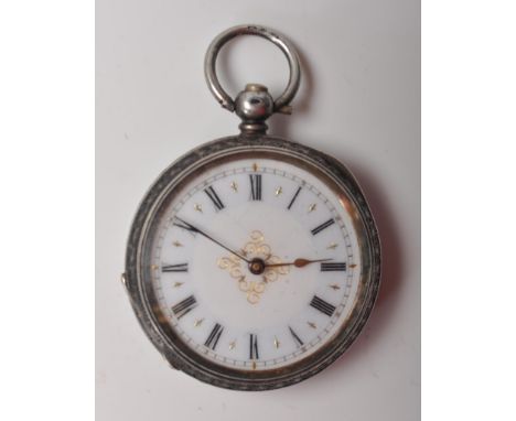 A 20th century stamped 925 silver gents fob pocket watch having enamel and gilt face with roman numeral to the chapter ring, 