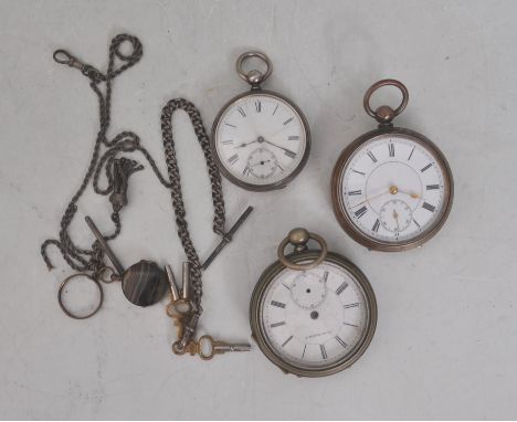 A group of three 19th century and 20th century continental silver case open face pocket watches. All three pocket watches hav