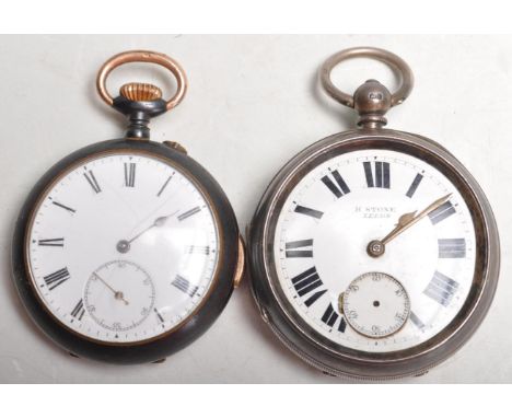 A hallmarked sterling silver half hunter pocket watch having a white enamel face, subsidiary dial and Roman numeral to the ch