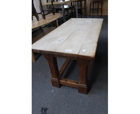 A light oak coffee table.