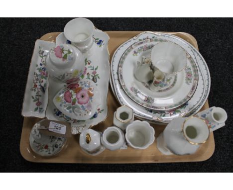 A tray of decorative china, Wedgwood trinket dishes etc 