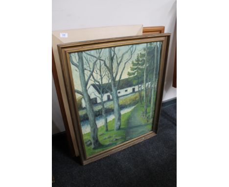 A beech framed print - figures in a landscape, oil on canvas etc 