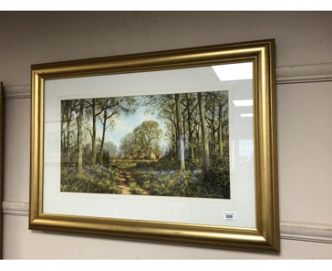 A gilt framed highlighted print - English country landscape 