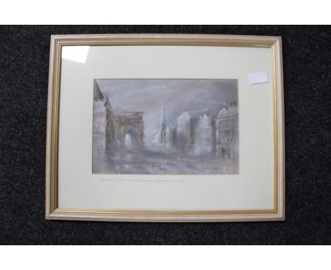 Keith Proctor : Central Station, Neville Street, Newcastle upon Tyne, pastel drawing, signed in pencil, dated 1990, 19 cm x 2