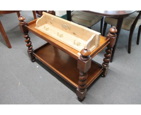 A Victorian mahogany two tier stand together with a pine shelf 