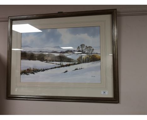A contemporary colour print of a snow covered landscape 