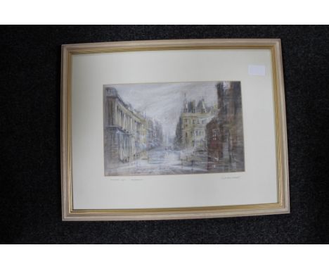 Keith Proctor : Grainger Street, Newcastle upon Tyne, pastel drawing, signed in pencil, dated 1990, 19 cm x 29 cm, framed.   