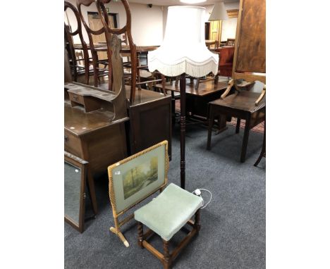 A folding tray table together with footstool and standard lamp 