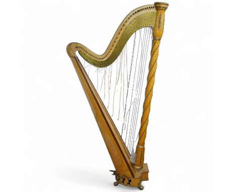 A Grecian satinwood seven pedal harp by J.C. Schwieso &amp; Co., 19 Great Marlborough Street, Regent Street, London, numbered