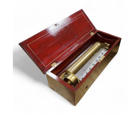 A mid 19th century Nicole Freres key wound cylinder musical box in an inlaid rosewood case, playing on approx 105 tooth comb,
