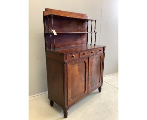 A Regency ebony strung mahogany chiffonier, width 92cm, depth 39cm, height 138cm
