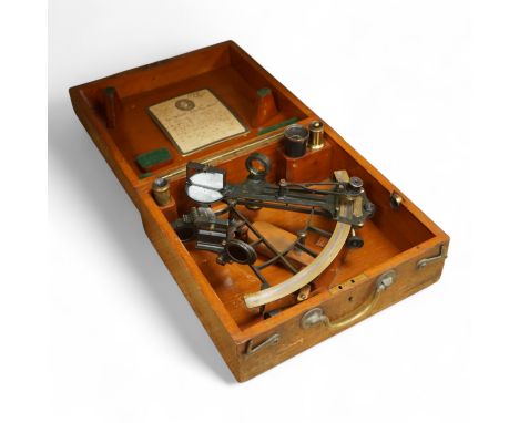 A 19th century mahogany cased sextant by Heath &amp; co Ltd., New Eltham, London, in a fitted case with card label for the He