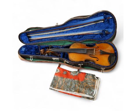A cased late 19th century violin, Stradivarius copy, with two bows, one fully mounted and signed Roger Lotte, CITES Submissio