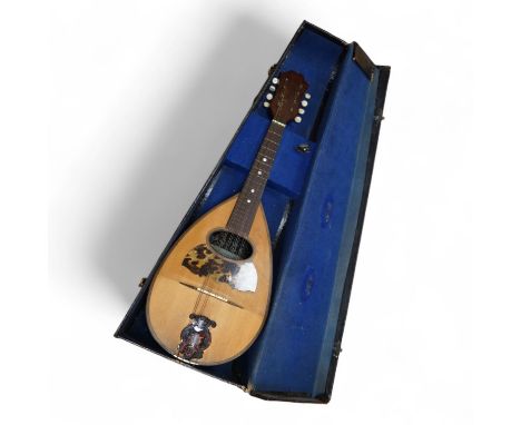 An early 20th century Italian cased mandolin by Carlo Ricordo, Napoli, with spruce soundboard inlaid with tortoiseshell