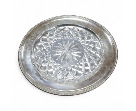 An Italian 800 standard white metal shallow plate with glass insert diameter 30.2cm,  together with two Austro-Hungarian 800 