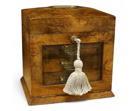A Victorian burr walnut jewellery casket with three drawers, with key, 21cm high