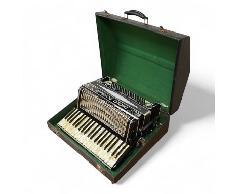 A cased Paolo Soprani Castelfidardo Italia piano accordion.