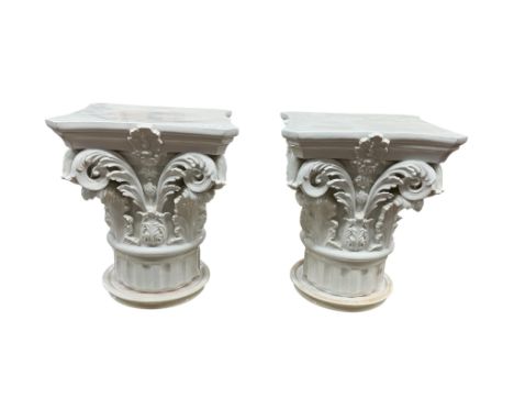 A pair of Italian VBC Ceramica Corinthian column capital pedestals, height 47cm