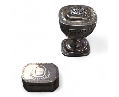 A George III silver octagonal nutmeg grater by Phipps &amp; Robinson, London, 1810, 46mm(a.f.), together with a George III si