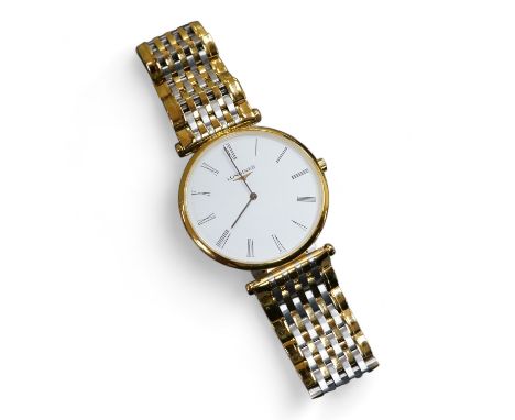 A gentleman's gtwo tone gilt steel Longines L4709-2 Le Grand Classique quartz dress wrist watch, with Roman dial, case diamet