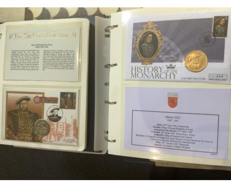 Westminster Stamps Collection, History of the Monarchy, Silk Cover Collection, first day cover and coin cover collection, thr