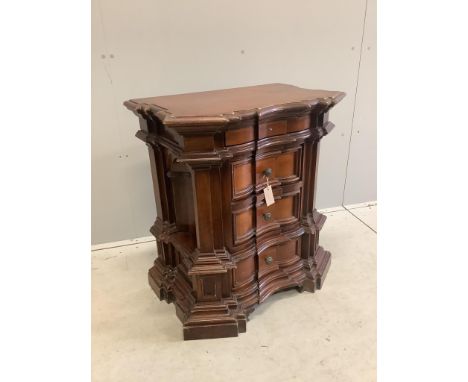 A reproduction 18th century style Tuscan walnut commode, width 72cm, depth 44cm, height 77cm