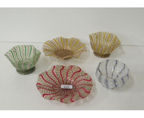 An unusual and attractive set of four 19th Century Continental coloured glass handkerchief shaped Saucers & Bowls, in green, 