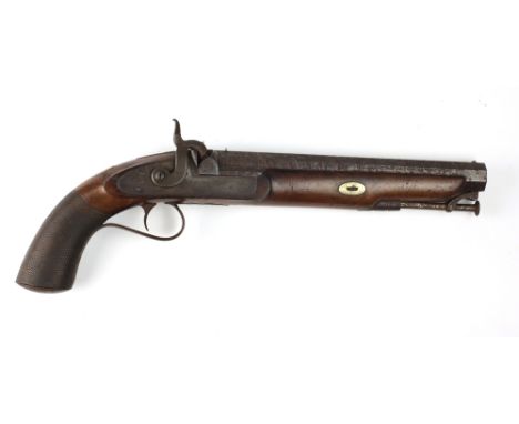 A good early 19th Century English Percussion Holster Pistol, by Wilkinson, London, with 9" octagonal barrel, engraved lock, s