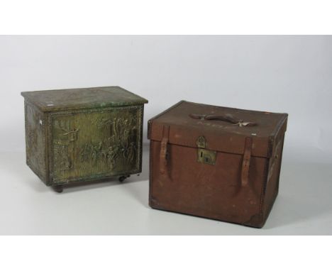 A canvas Trunk, together with a copper Coal Bucket. (2)