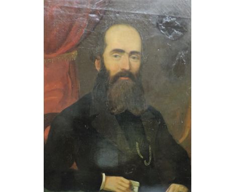 English School, W.J. Chapman, 1868A half-length "Portrait of elderly Gentleman with beard, wearing gold chain and holding a l