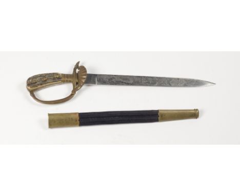 A 20th Century German Short Sword, the 32.5cms (12 3/4") engraved blade decorated with hunting scene, signed Carl Eickhorn, S
