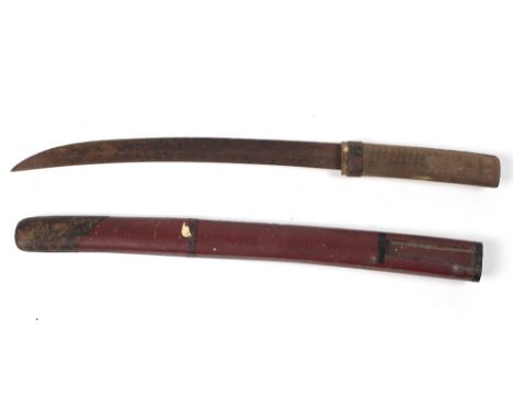A Japanese Katana, handle dam., in a wooden scabbard. (1)