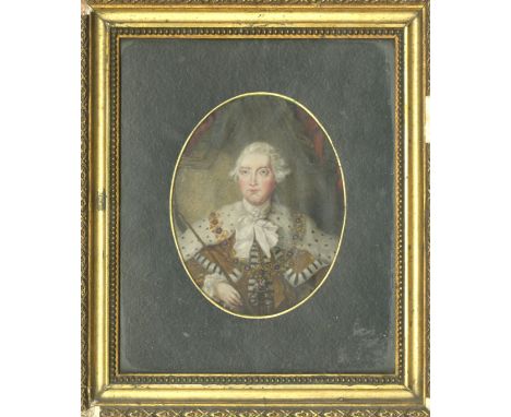Early 19th Century English SchoolMiniature: "Half-length Portrait of King George III in ceremonial attire, wearing Order of t